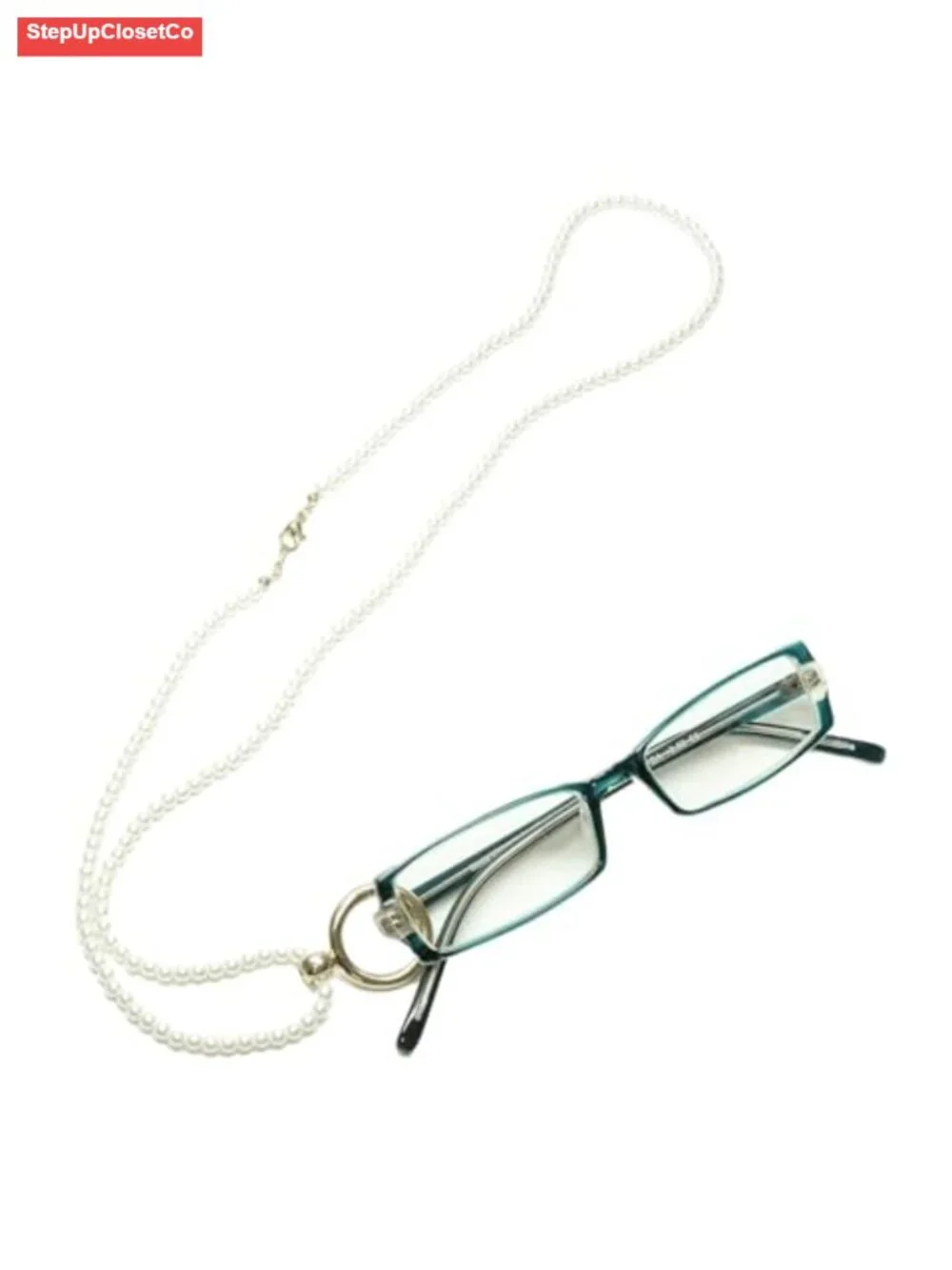 Designer White Pearl Eyeglass Chain with Gold Loop 27.5 Inch Sunglass Holder